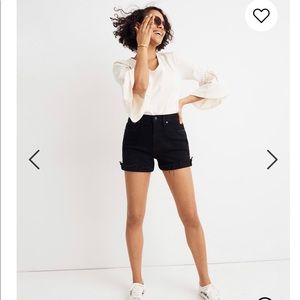 Madewell Curvy black denim high rise raw hem short